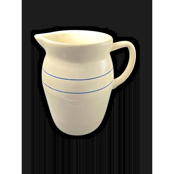 Pottery Milk Pitcher Blue Stripe Stoneware Crock Vintage XL 9.25" EUC - Picture 8 of 12